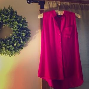 Hot pink sleeveless button up shirt